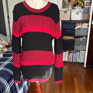 Scott Black and Red Striped Crew Neck Sweater size large